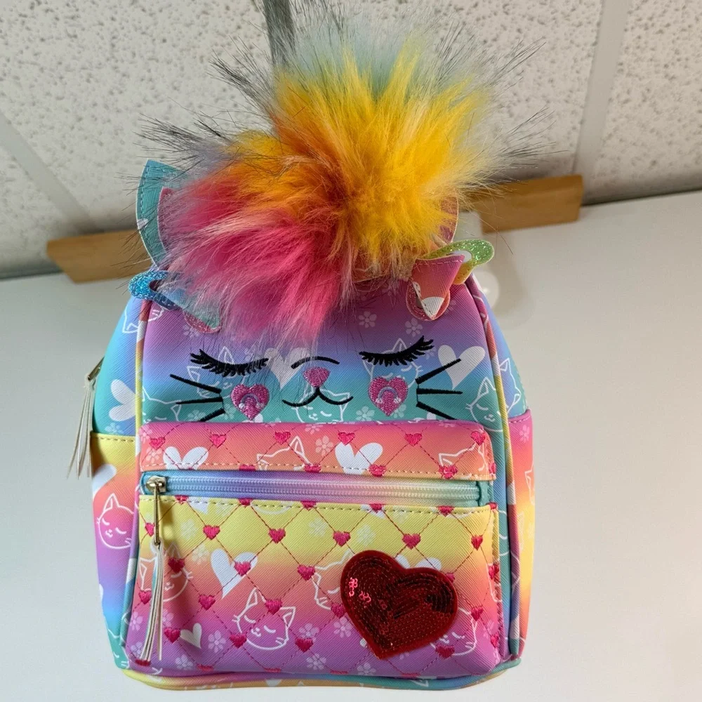Under One Sky OMG Miss Bella Kitty Cat Glitter Mini Backpack - Rainbow Pom NWT